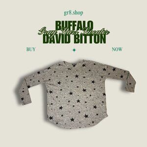 Buffalo David Bitton Gray Star Print Sweater Medium Made In Jordan Soft Knit Wom